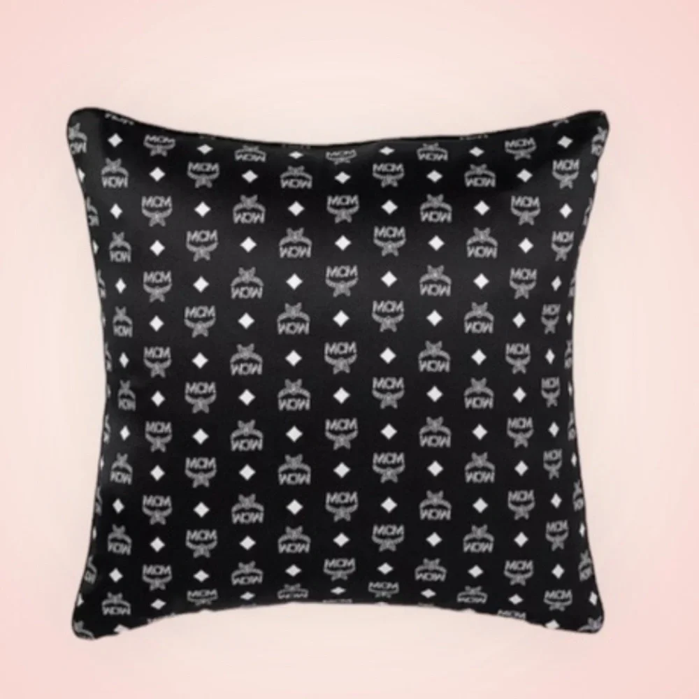 NWT MCM PILLOW Black and White Visetos Pattern SILK Quilted Throw Pillow